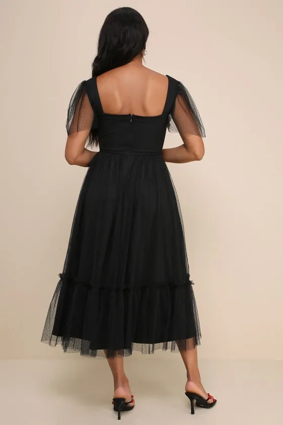 Dreamy Celebration White Tulle Bustier Swiss Dot Midi Dress