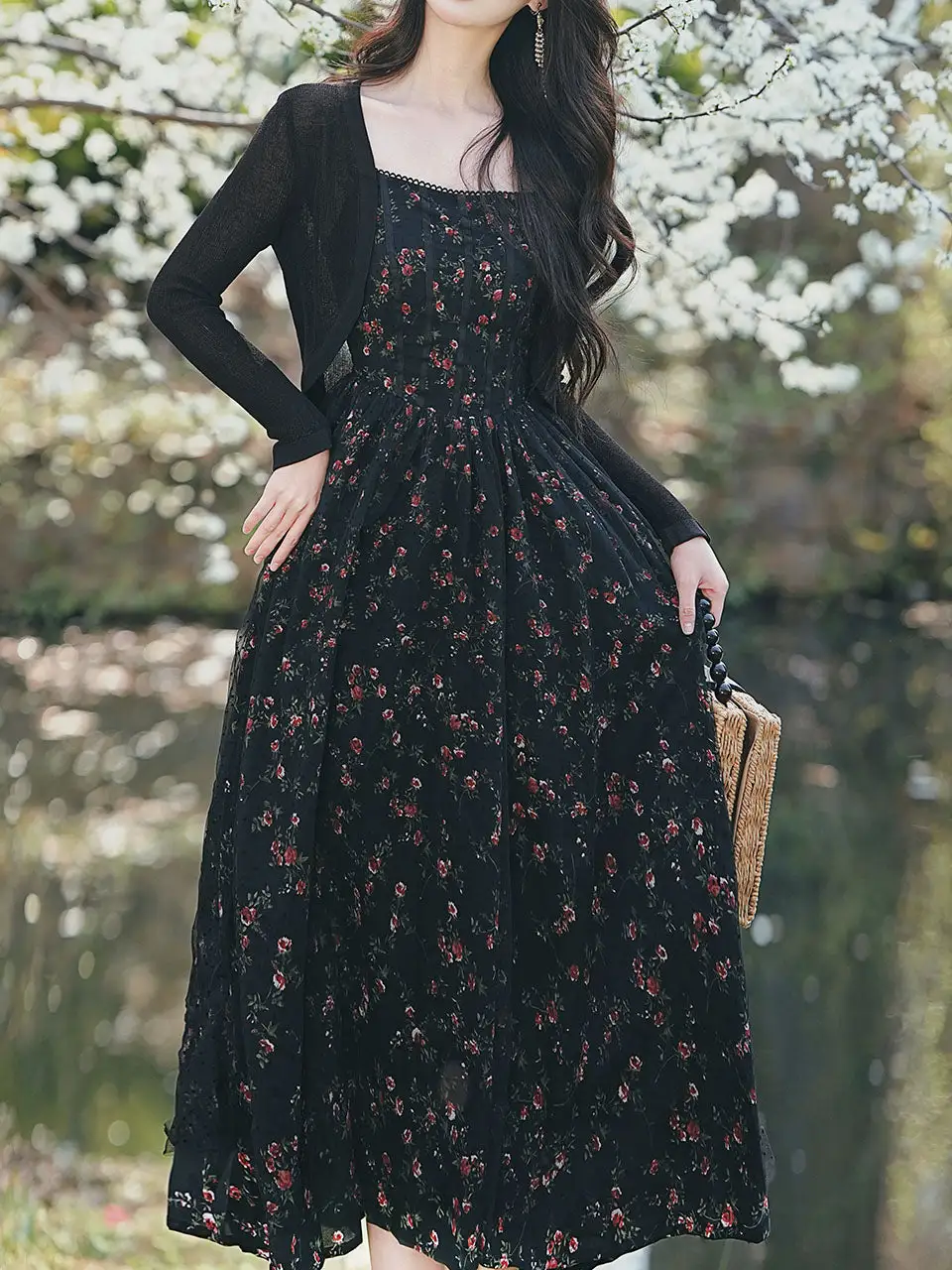 Layered Floral Chiffon Maxi Dress