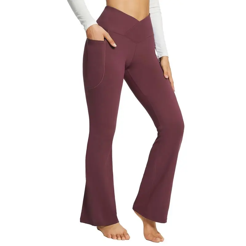 Women’s V Crossover Flare Leggings with Pockets – Flattering Fit. Effortless Stretch. All-Day Confidence.