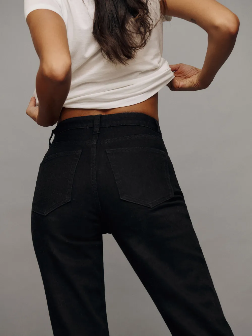 Stretch High Rise Straight Leg Jeans