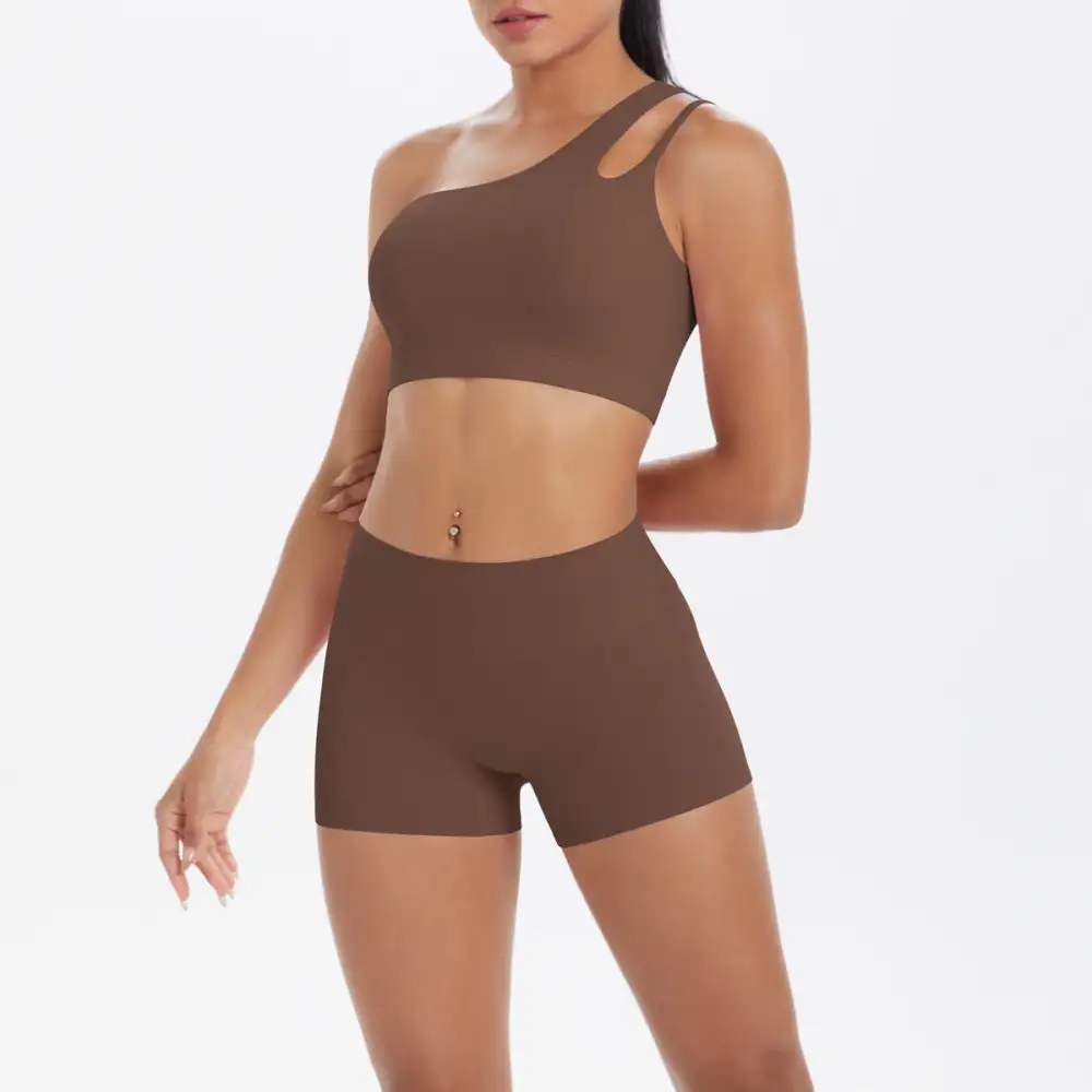 One-Shoulder Backless Bra, Vest and Shorts Active Set