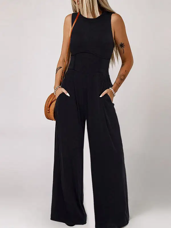 Hoog Getailleerde Losse Zakken Effen Kleur Jumpsuits Met Collection