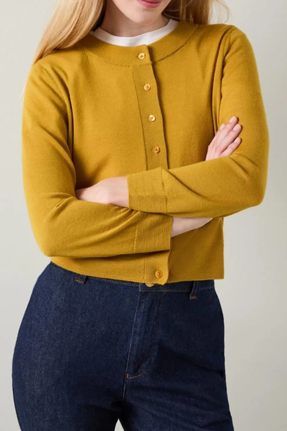 Mustard Yellow Cropped Button Down Knit Cardigan