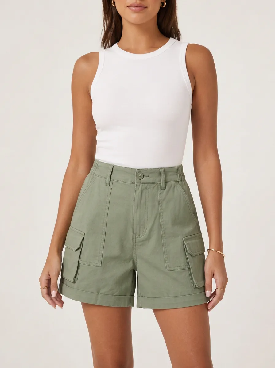 Women's Casual Outdoor Olive Green Cargo Shorts