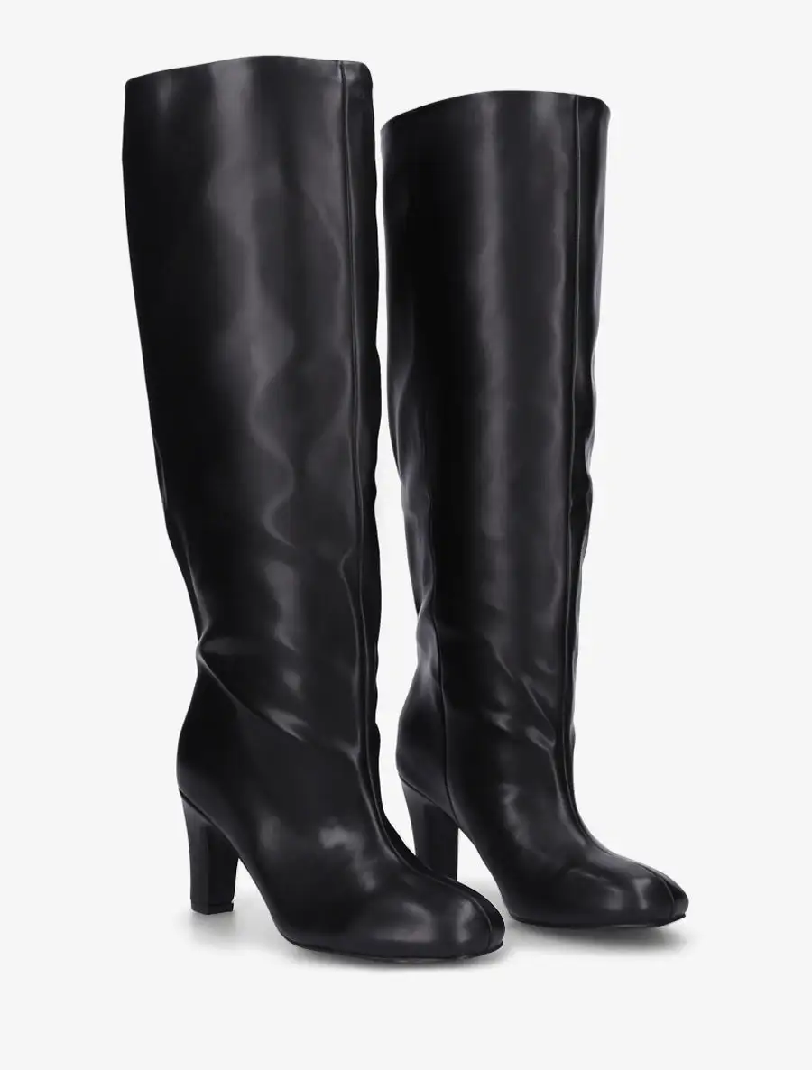 Classic Contemporary Block Heel Faux Leather Knee High Boots