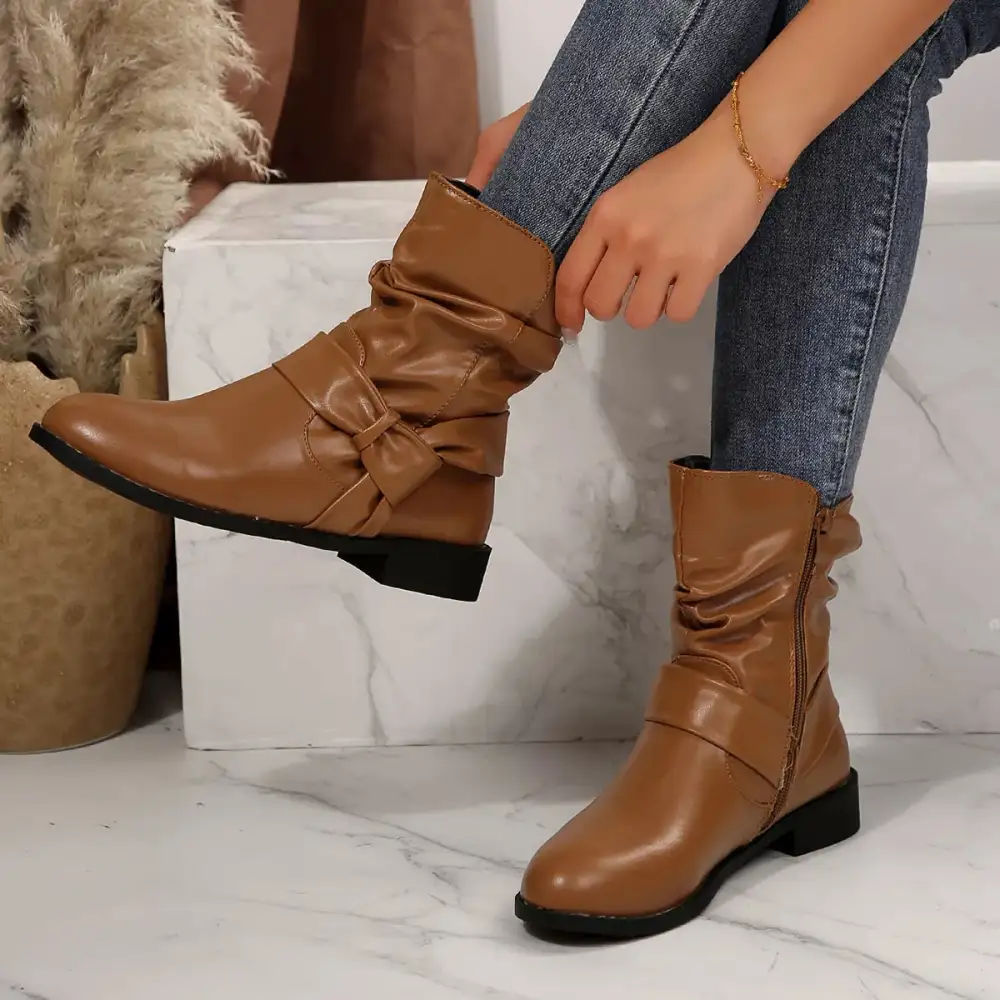 Round Toe Low Heel Boots