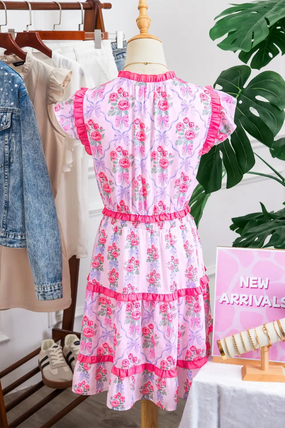 Gathered Detail Floral Ruffle Tiered Dress