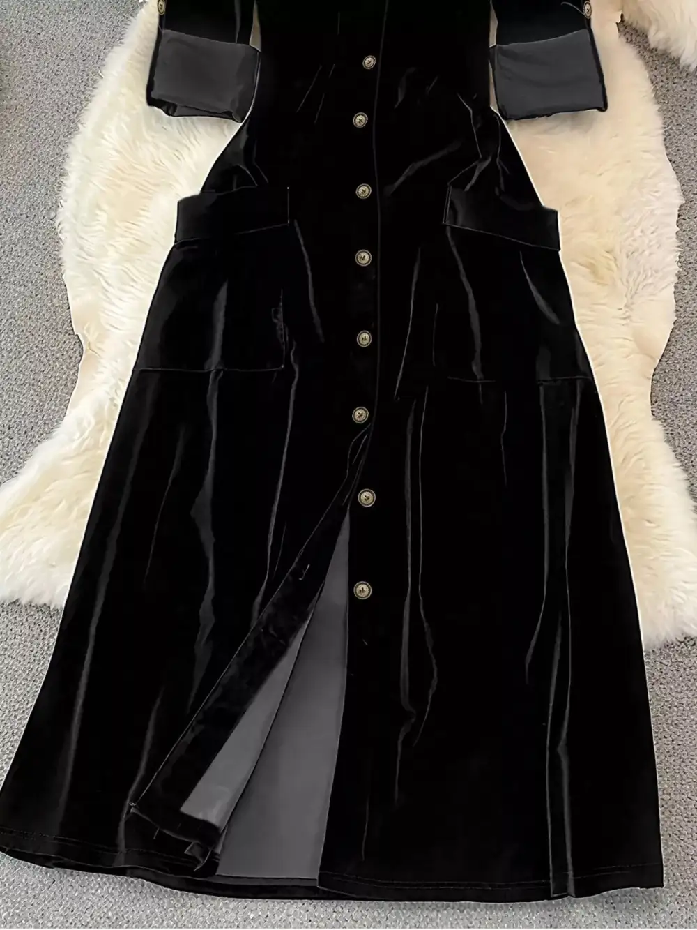 Velvet Button Front Midi Dress
