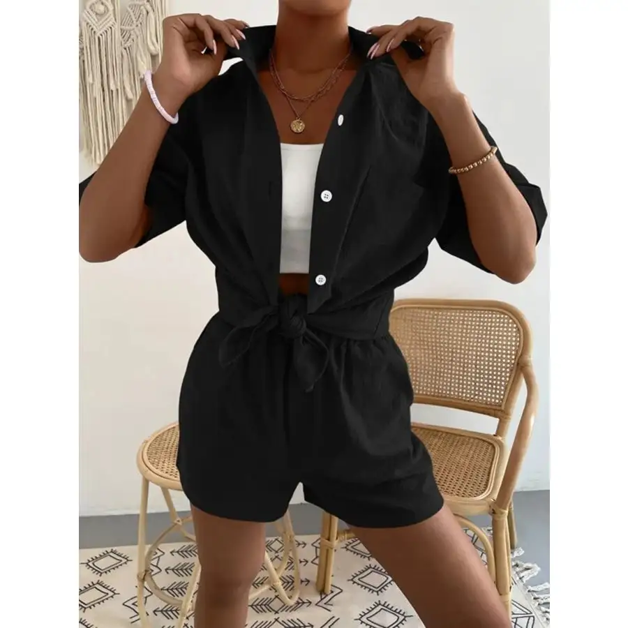 Button Up Short Sleeve Shirt and Shorts Set