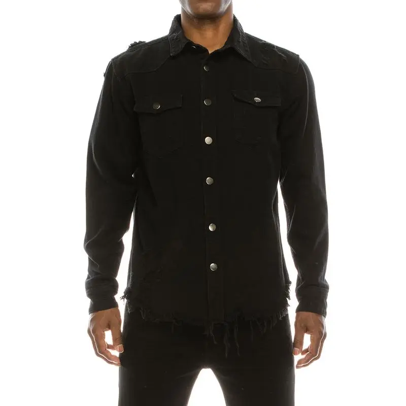 Distressed Denim Shirt – Heavyweight Button-Up with Pockets  Rugged Style. Durable Build. Everyday Utility.