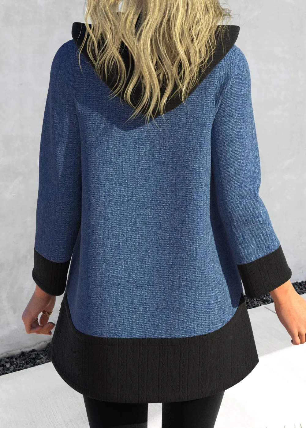 Denim Blue Zipper Long Sleeve Hoodie