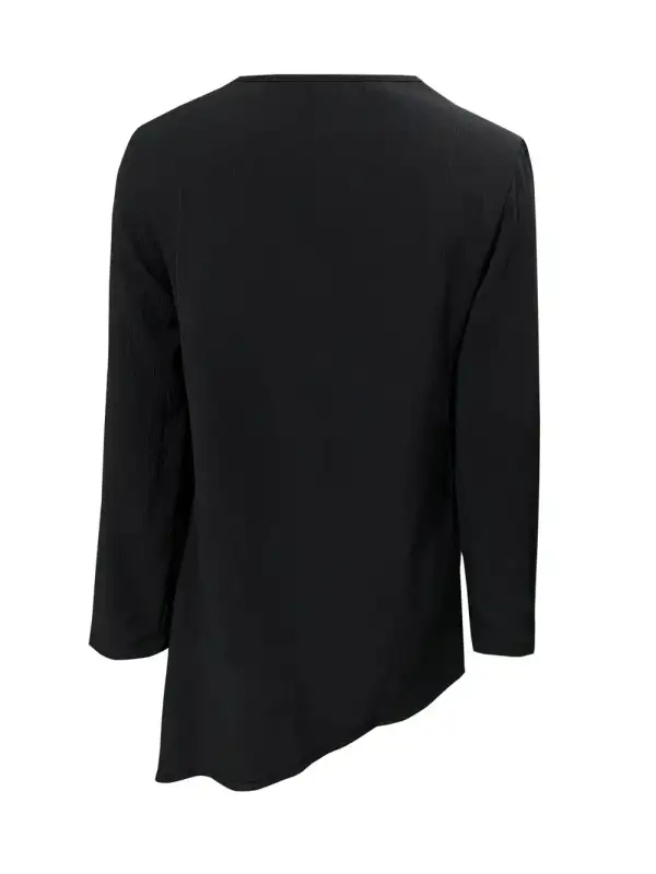 Draped V-Neck Ruffle Trim Blouse
