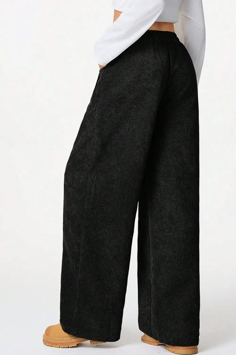 Relaxed Drawstring Wide Leg Flannel Pants