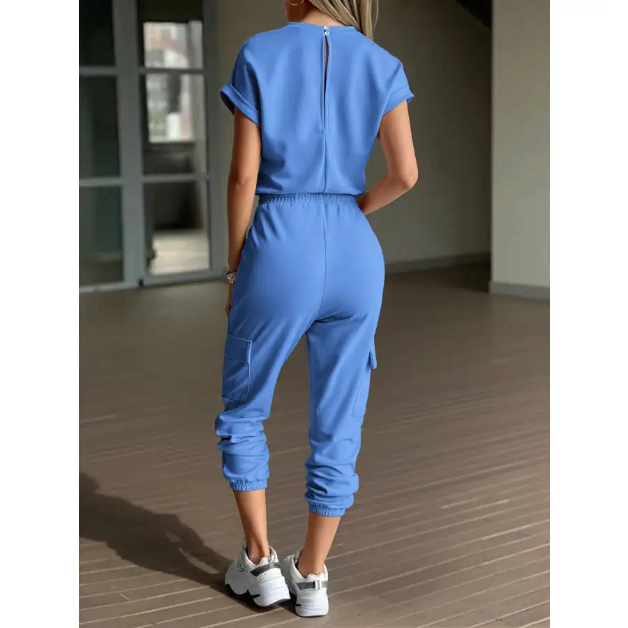Round Neck Short Sleeve Top and Pants Set