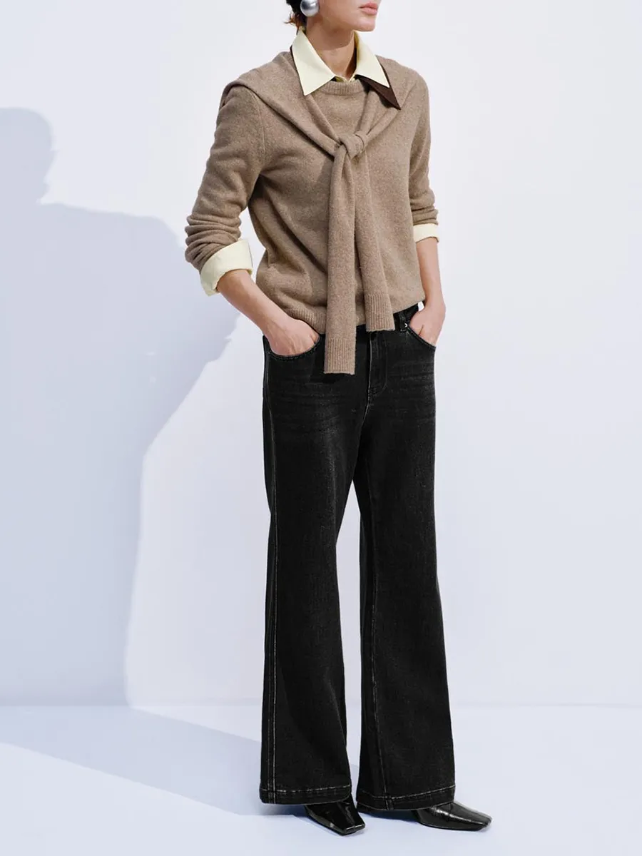 Ladies Black Casual Denim Flared Trousers