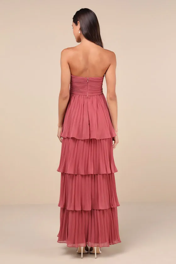 Seriously Sensational Light Pink Strapless Tiered Maxi Dress