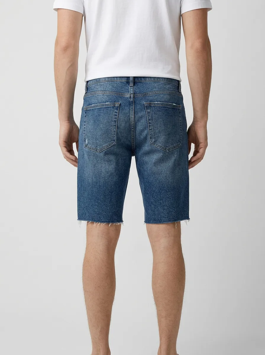 Men's Modern Distressed Raw Hem Distressed Denim Shorts