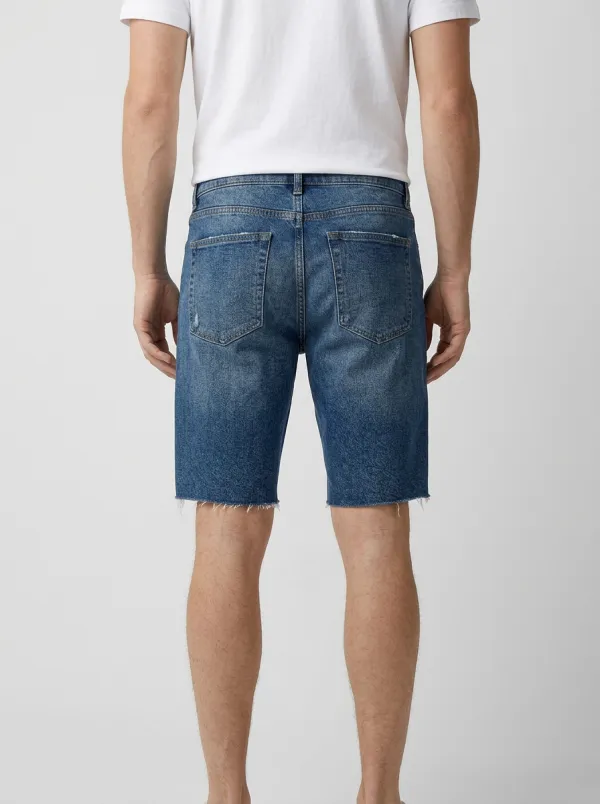 Men's Modern Distressed Raw Hem Distressed Denim Shorts