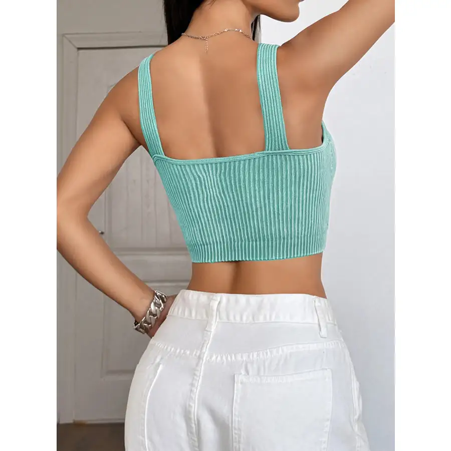 Ribbed Scoop Neck Crop Tank Top