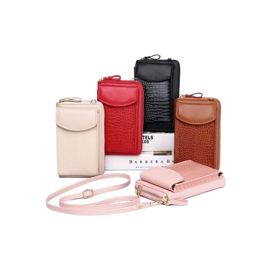 Pu Leather Solid Alligator Grain Mini Purse Cell Phone