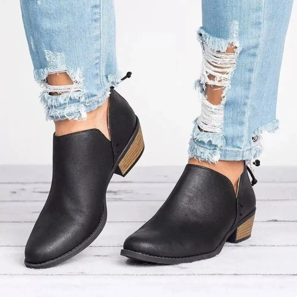Classic Point Toe Block Heels Boots