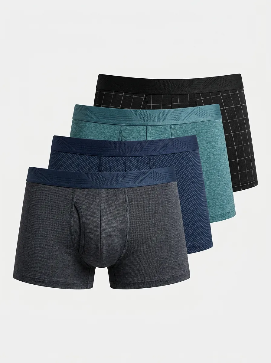 Easy-Wear Grid Textured Collection Men' Four Pack Boxer Briefs