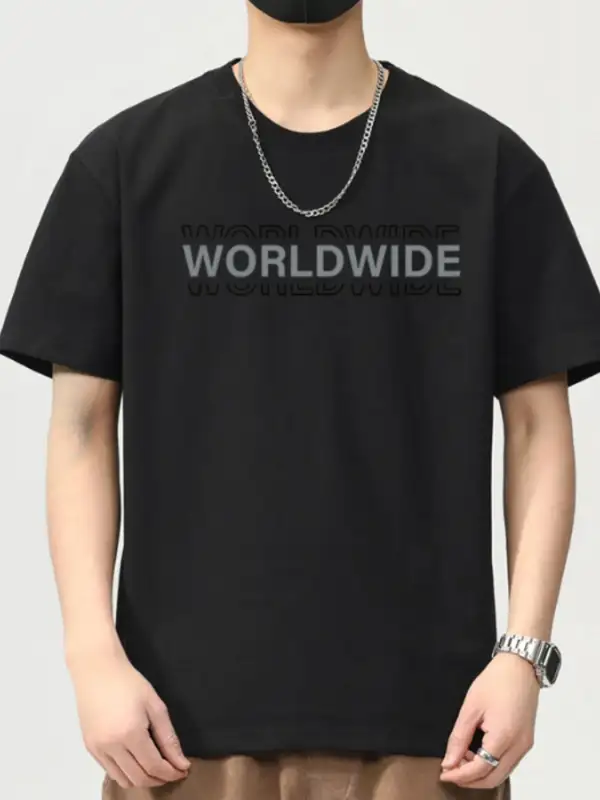 Cotton-Blend Letter Round-Neck Short-Sleeve T-Shirt