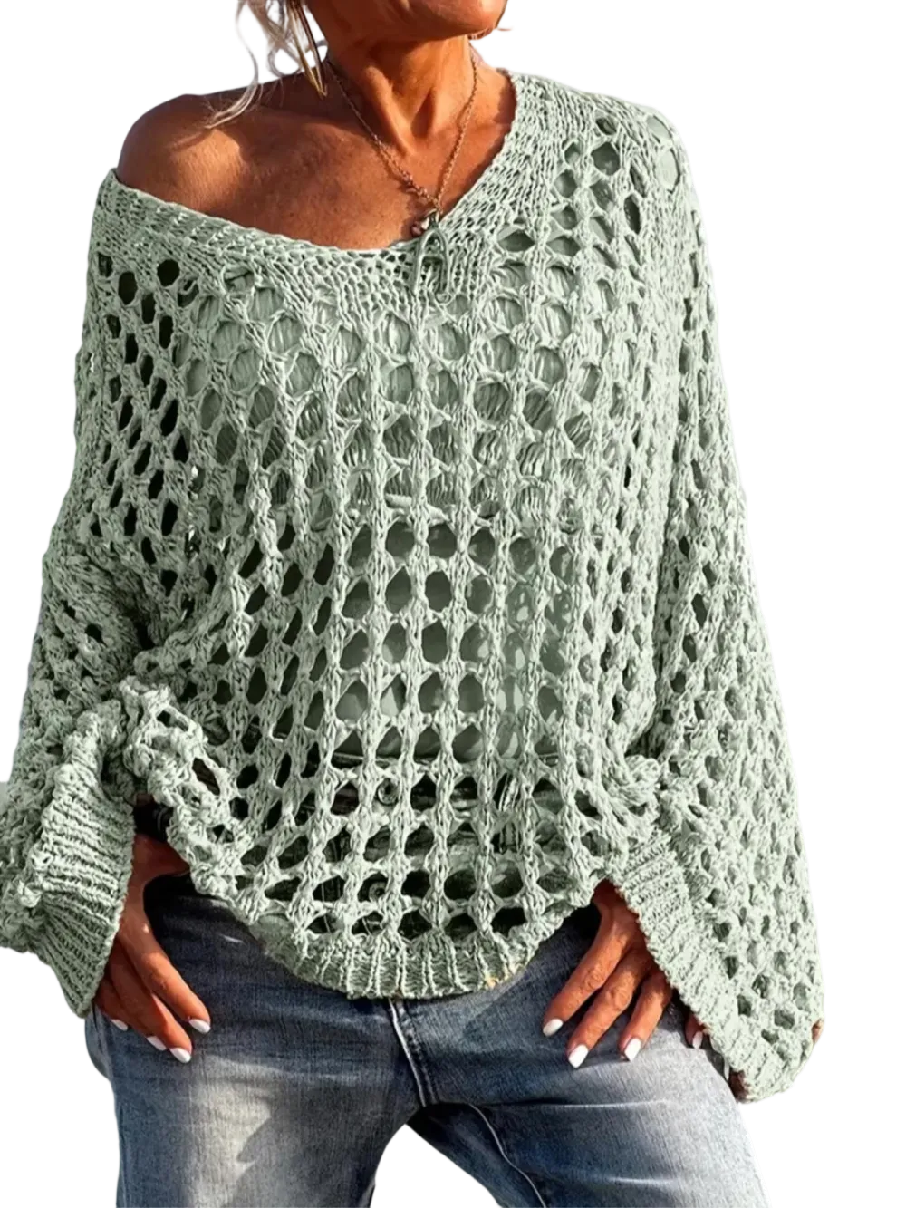 Women's loose-fitting hollow-out design top