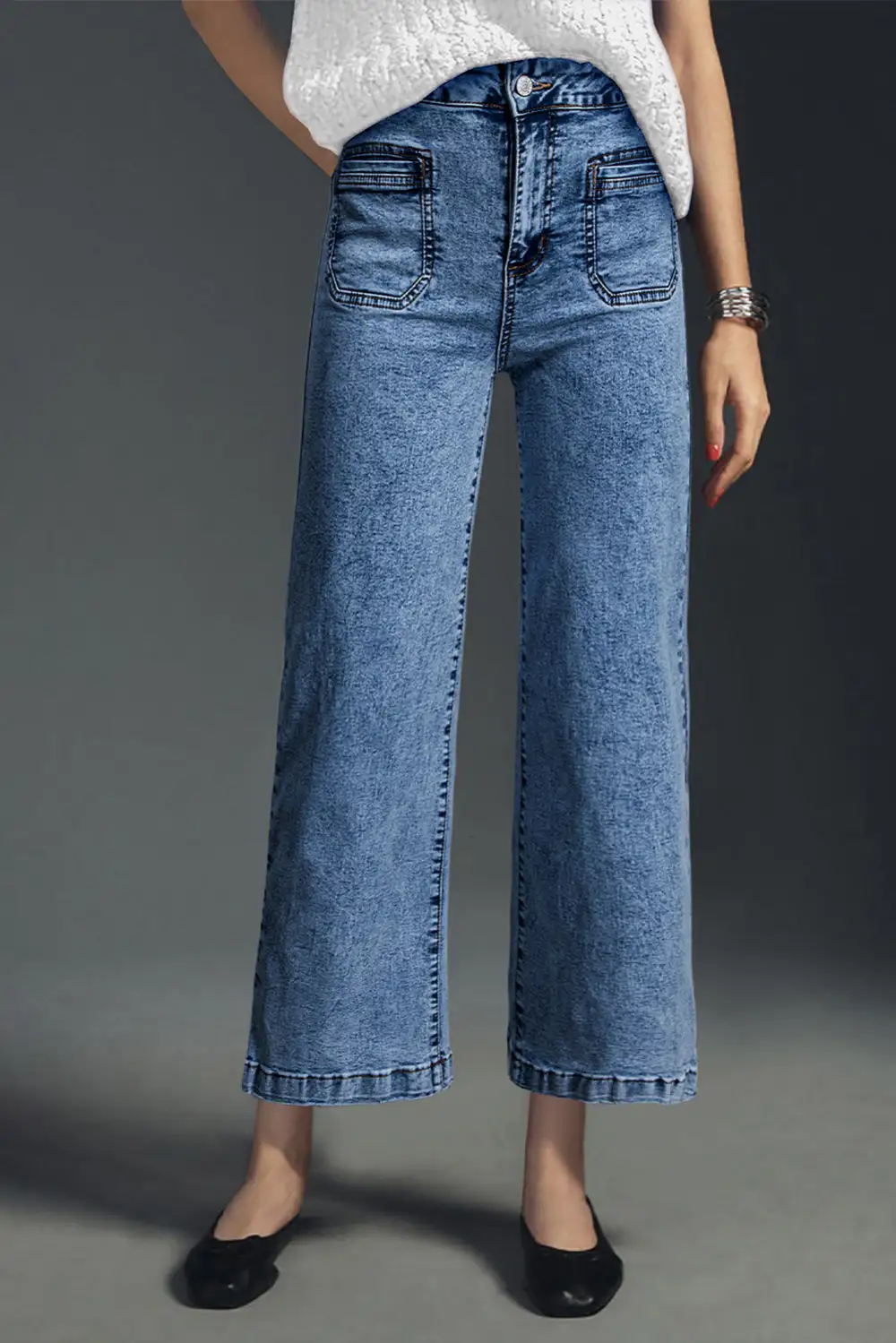 Patch Pocket Straight Leg Loose Jeans