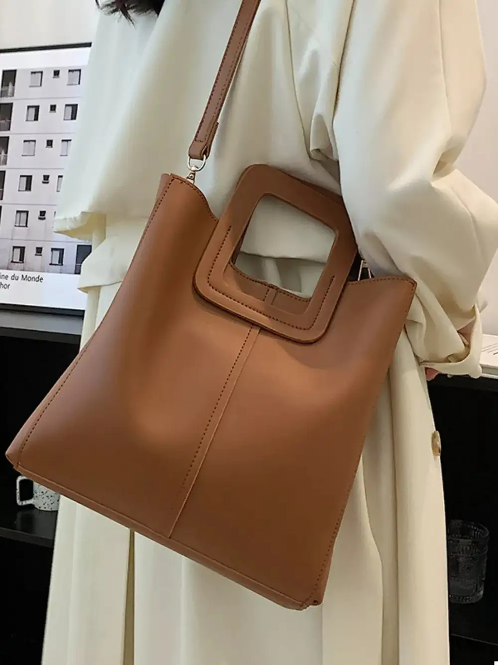Square Handle PU Leather Crossbody Bag