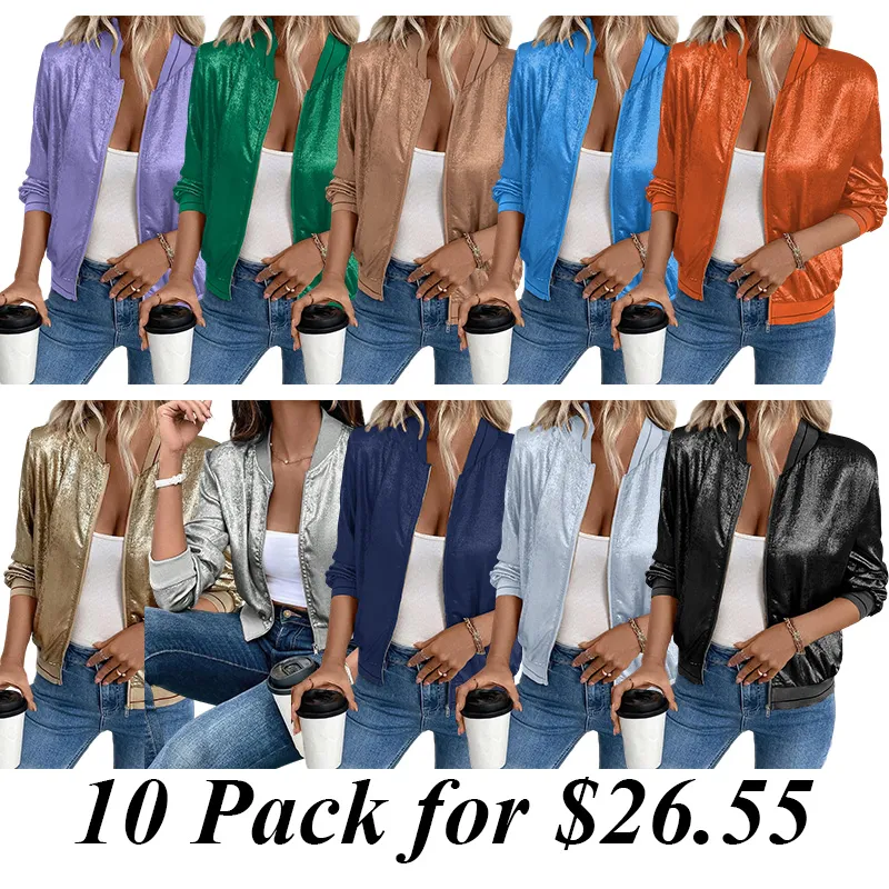 10PACK-Women's Fashion Zipper Hot Stamped Coat