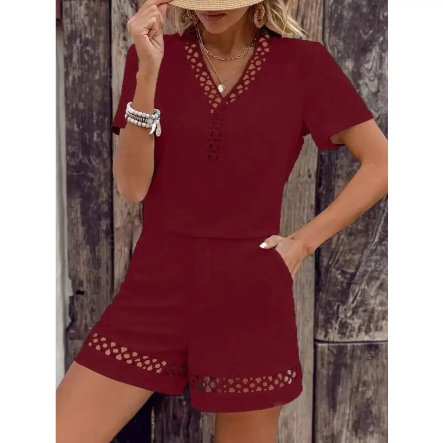 V Neck Short Sleeve Top and Shorts Set
