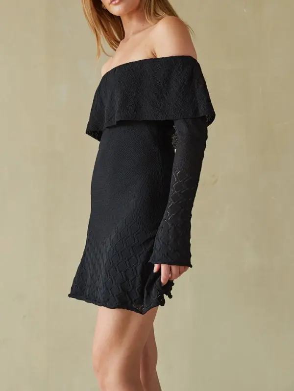 Off the Shoulder Ruffle Sweater Mini Dress