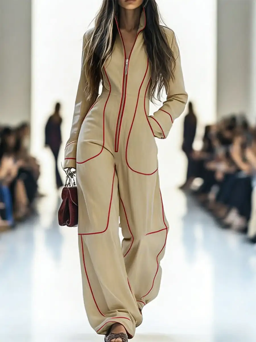 Jumpsuits Met Lange Mouwen En Wijde Pijpen Rits