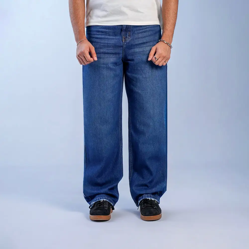 Men's Frayed Relaxed Stretch Denim Jeans