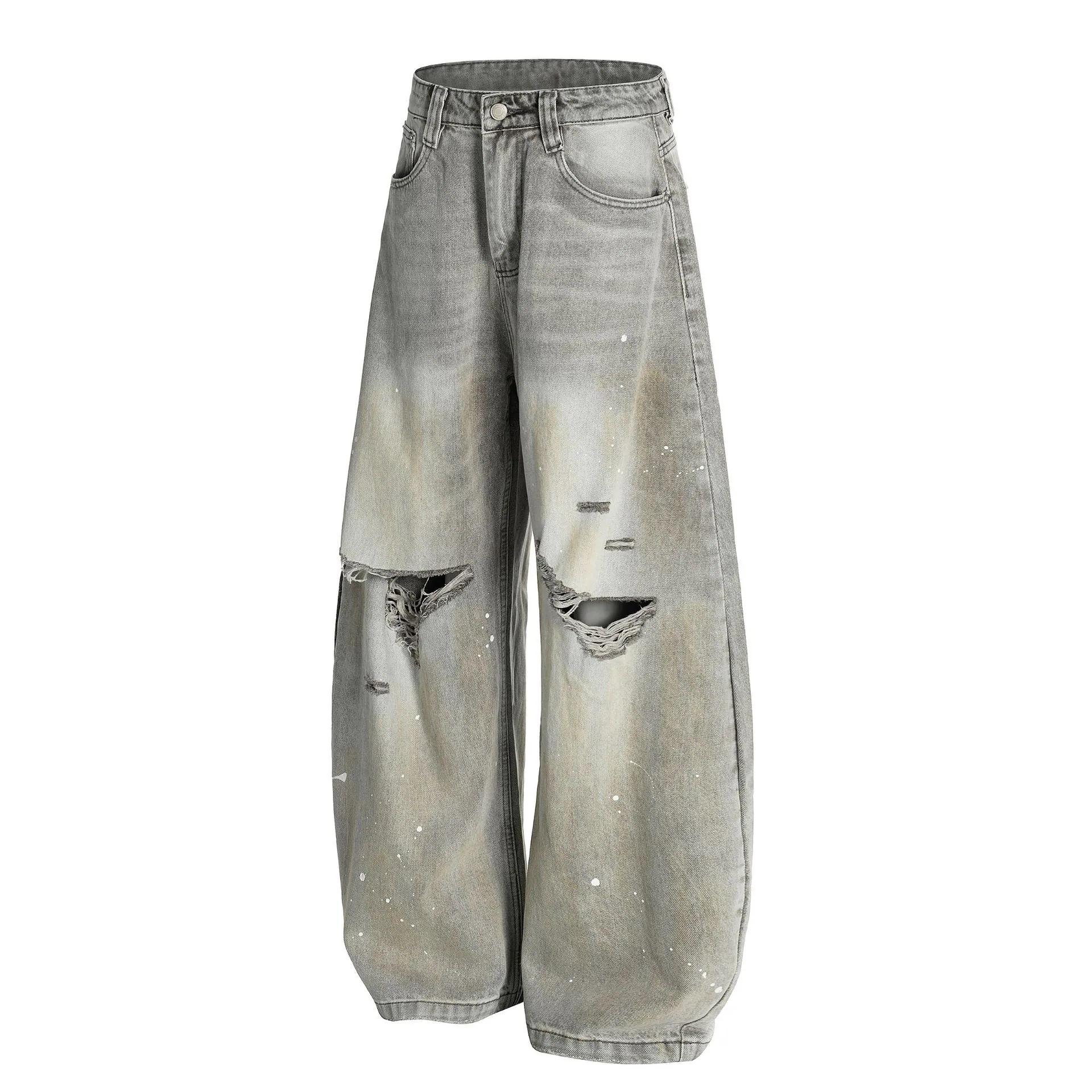 High-Street Splatter Distressed Slash Denim