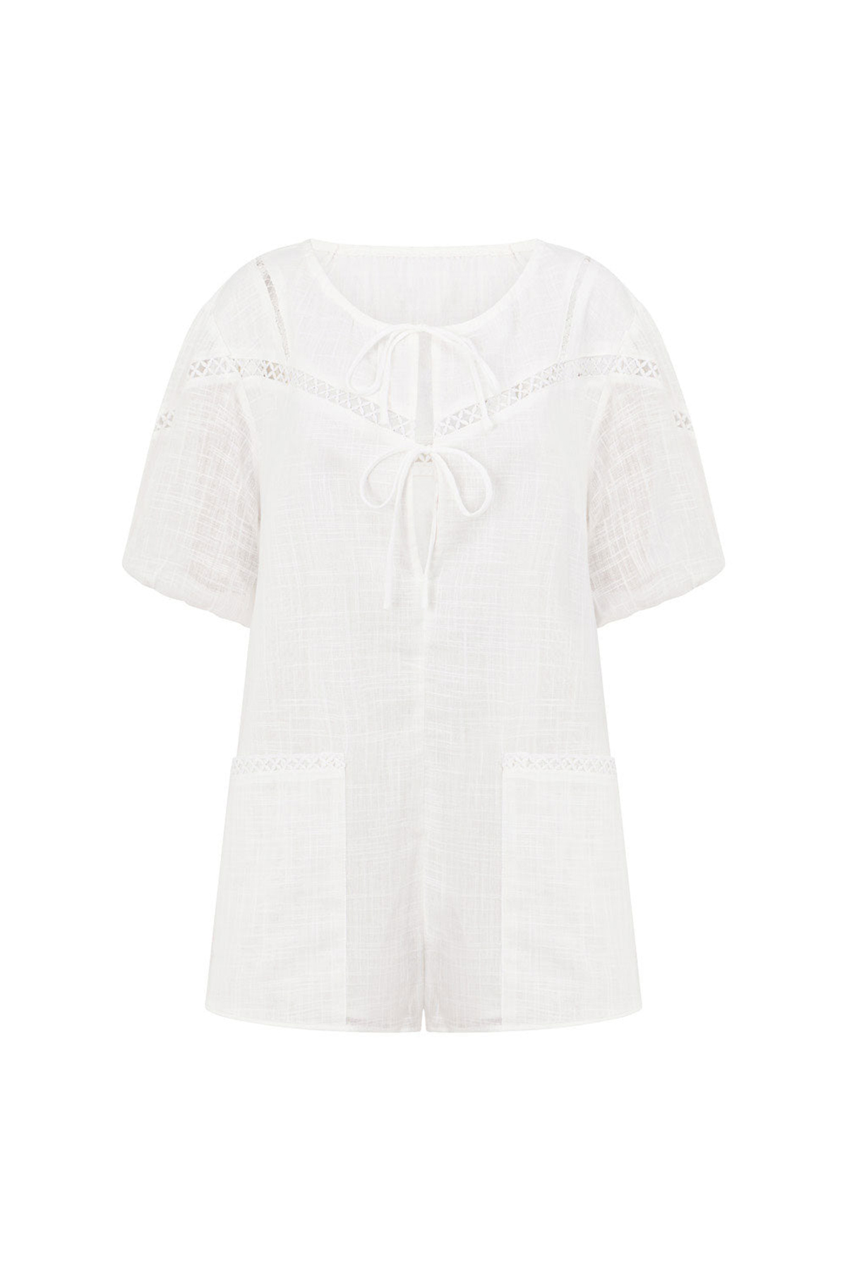 Eyelet Detailing Puff Sleeve Blouse