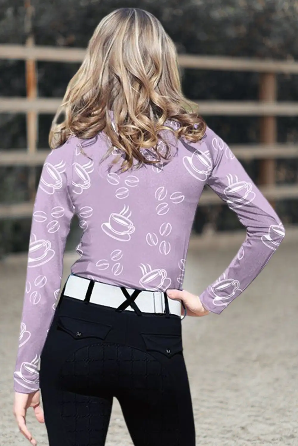 Women's Riding Style Horse And Coffee Print Long Sleeve Casual Shirt