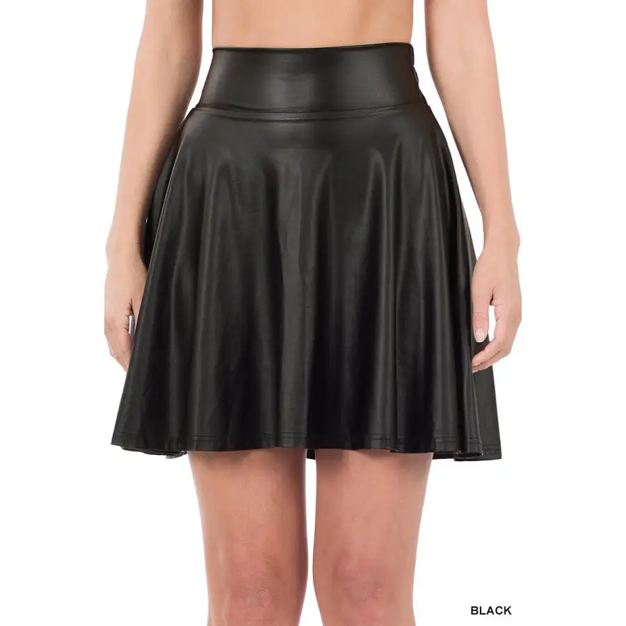 Vegan Leather High Waist Skater Skirt
