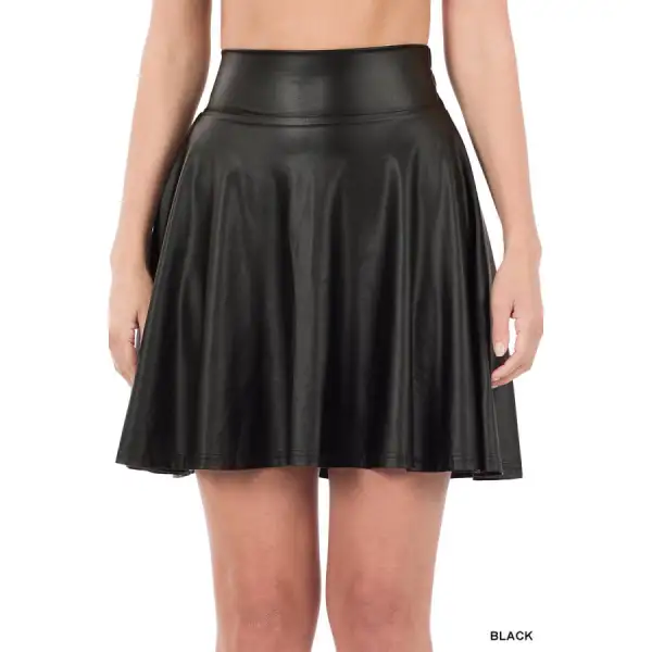 Vegan Leather High Waist Skater Skirt