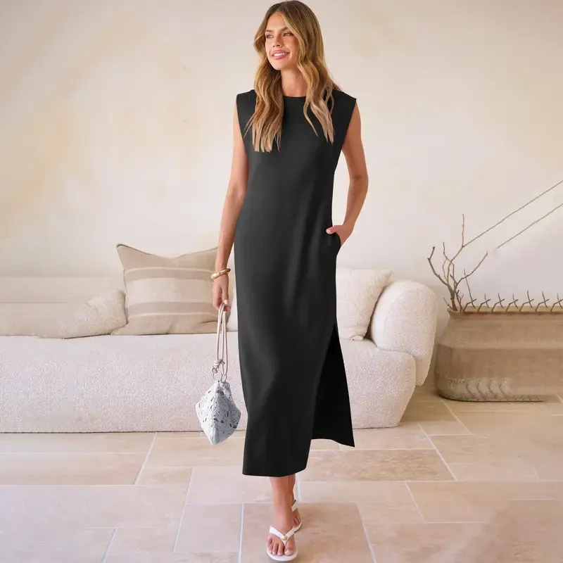 Women Summer Casual Sleeveless Maxi Dress 2026 Crewneck Loose