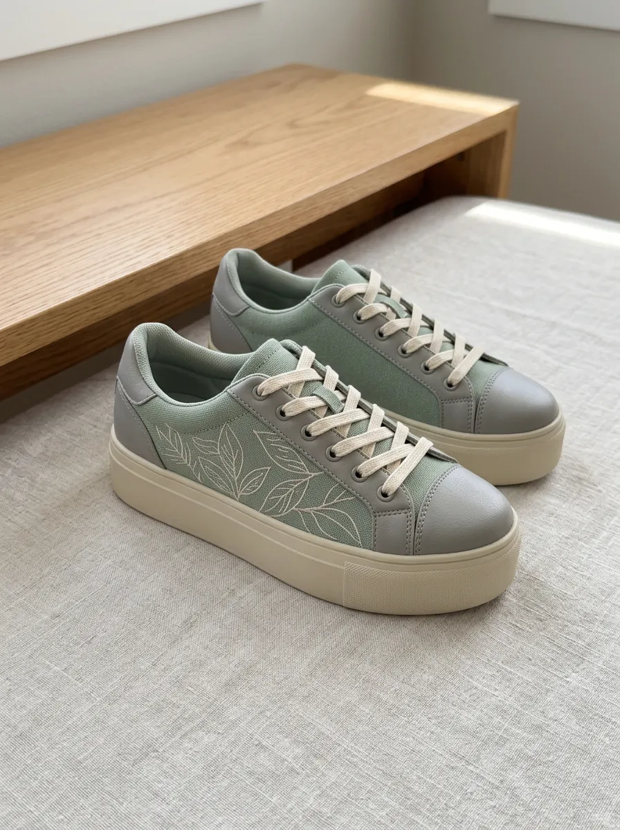 Women's Botanical Nature Lover Leaf Printed Platform Sneakers