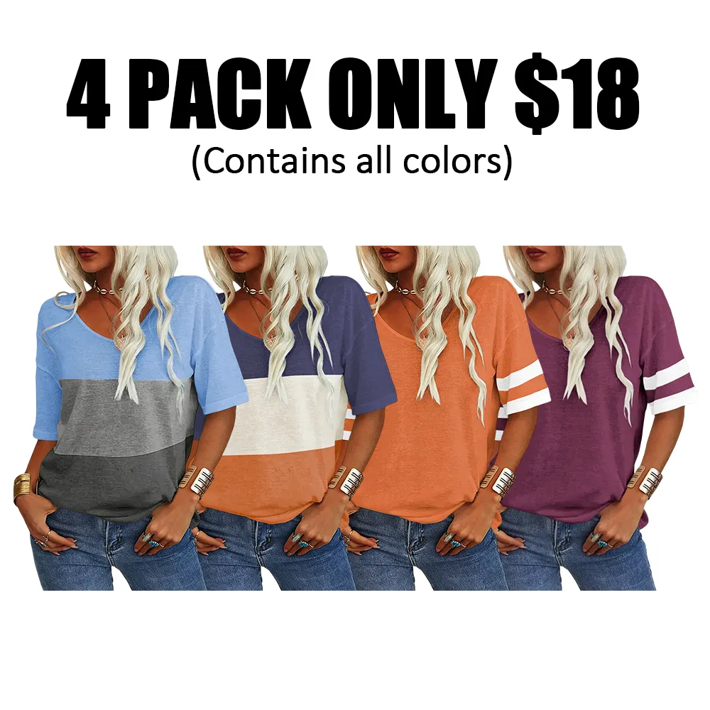 Women's Soft V-Neck Short-Sleeve T-Shirt-🔥8-Pack- Only $24