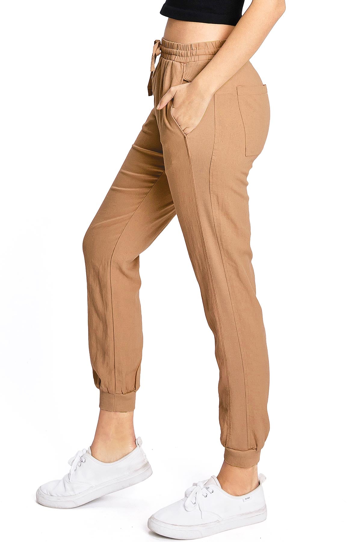 Beige Linen Drawstring Joggers