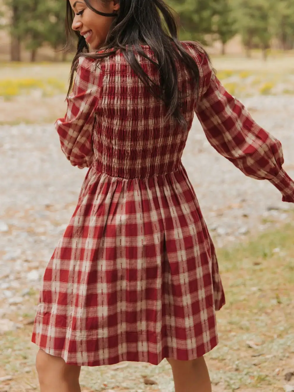 Plaid Printed Smocked Mini Dress