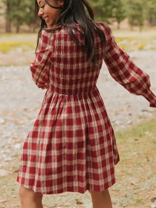 Plaid Printed Smocked Mini Dress