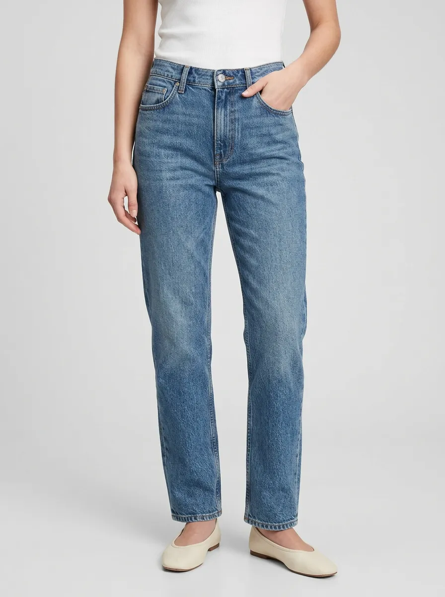 Relaxed Straight Leg Pocket Detail Straight Leg Jeans
