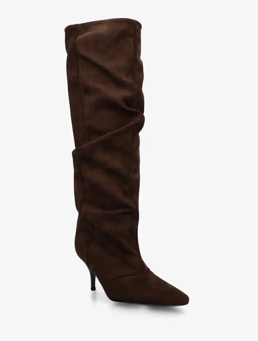 Clean Line Block Heel Faux Suede Knee High Boots