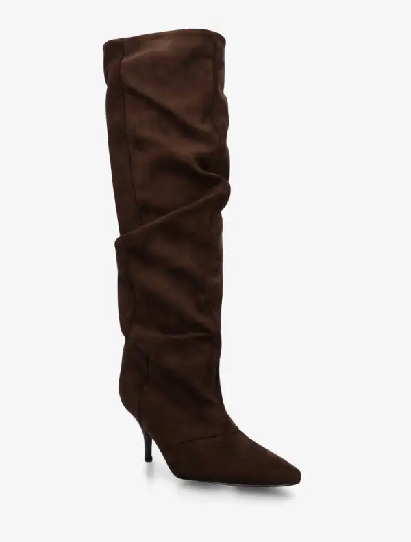 Clean Line Block Heel Faux Suede Knee High Boots