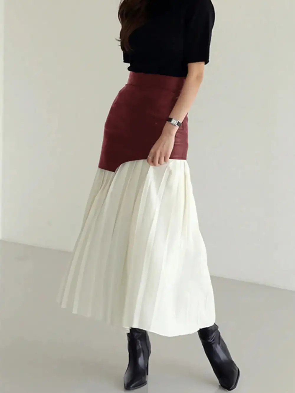 Softened Pleated Patchwork Skirt